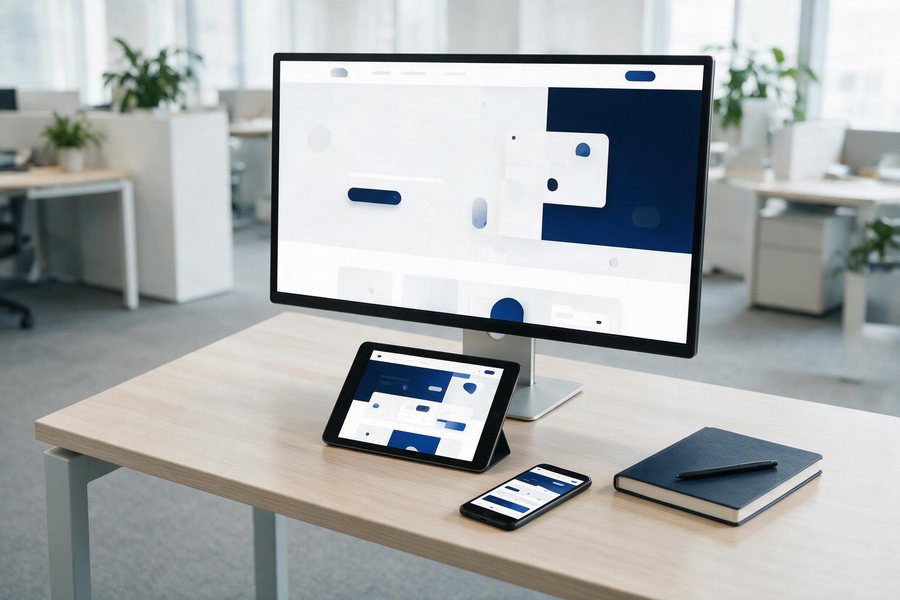 Website-Layout auf Monitor, Tablet und Smartphone